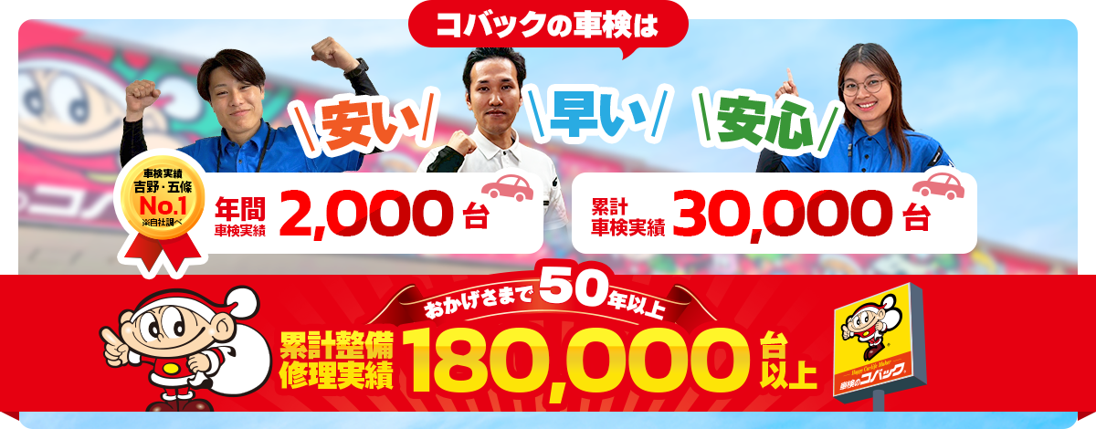 コバックの車検は、安い、早い、安心